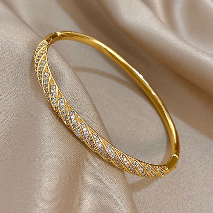 Twist-Cut Gold Crystal Bangle