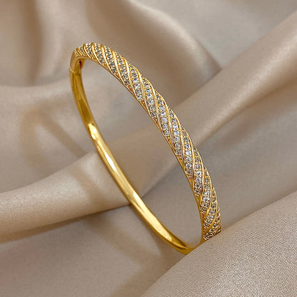 Twist-Cut Gold Crystal Bangle