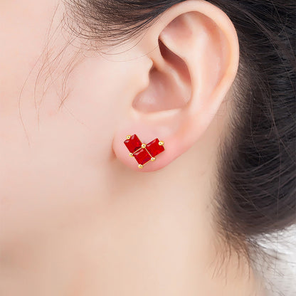 Ruby Quad Diamond Stud Earring