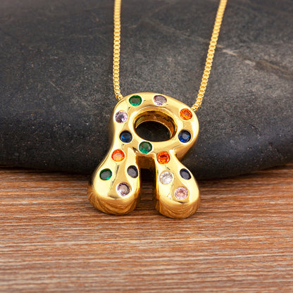 Colorful Gem Bubble Initial Pendant Necklace
