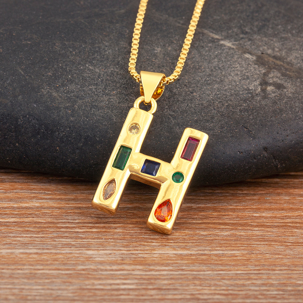 Colorful Gemstone Initial Pendant Necklace