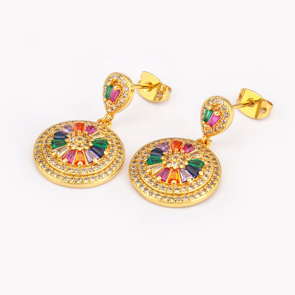 Gold Multicolor Gemstone Earrings