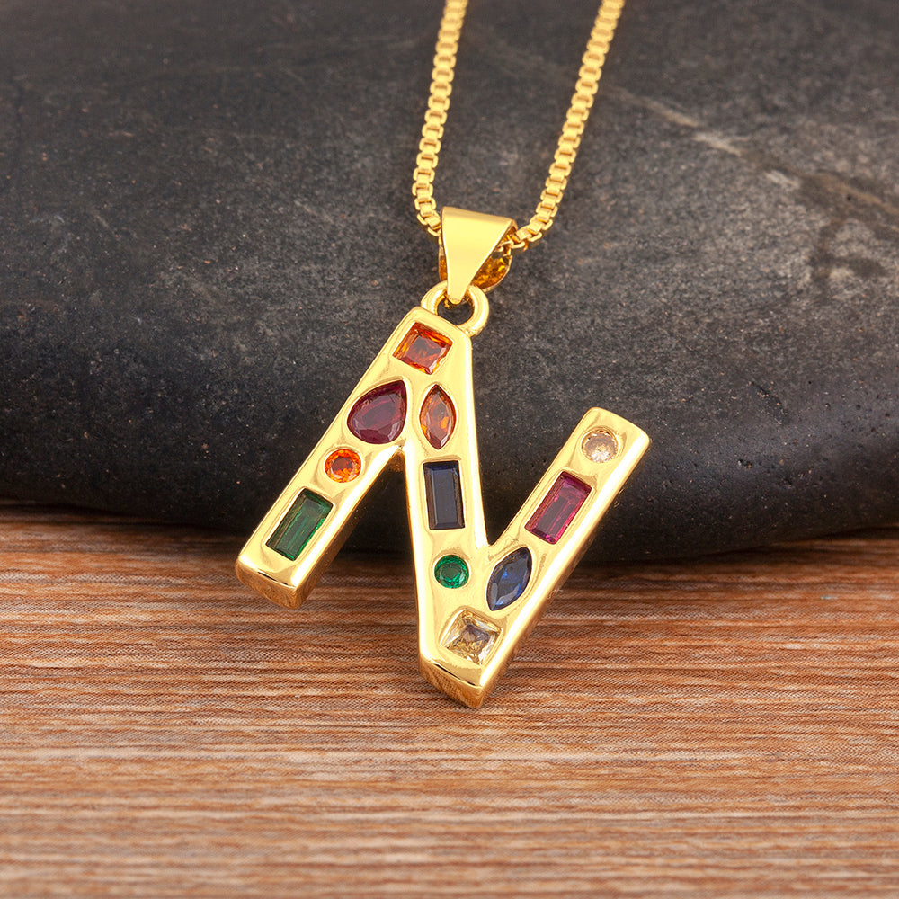 Colorful Gemstone Initial Pendant Necklace