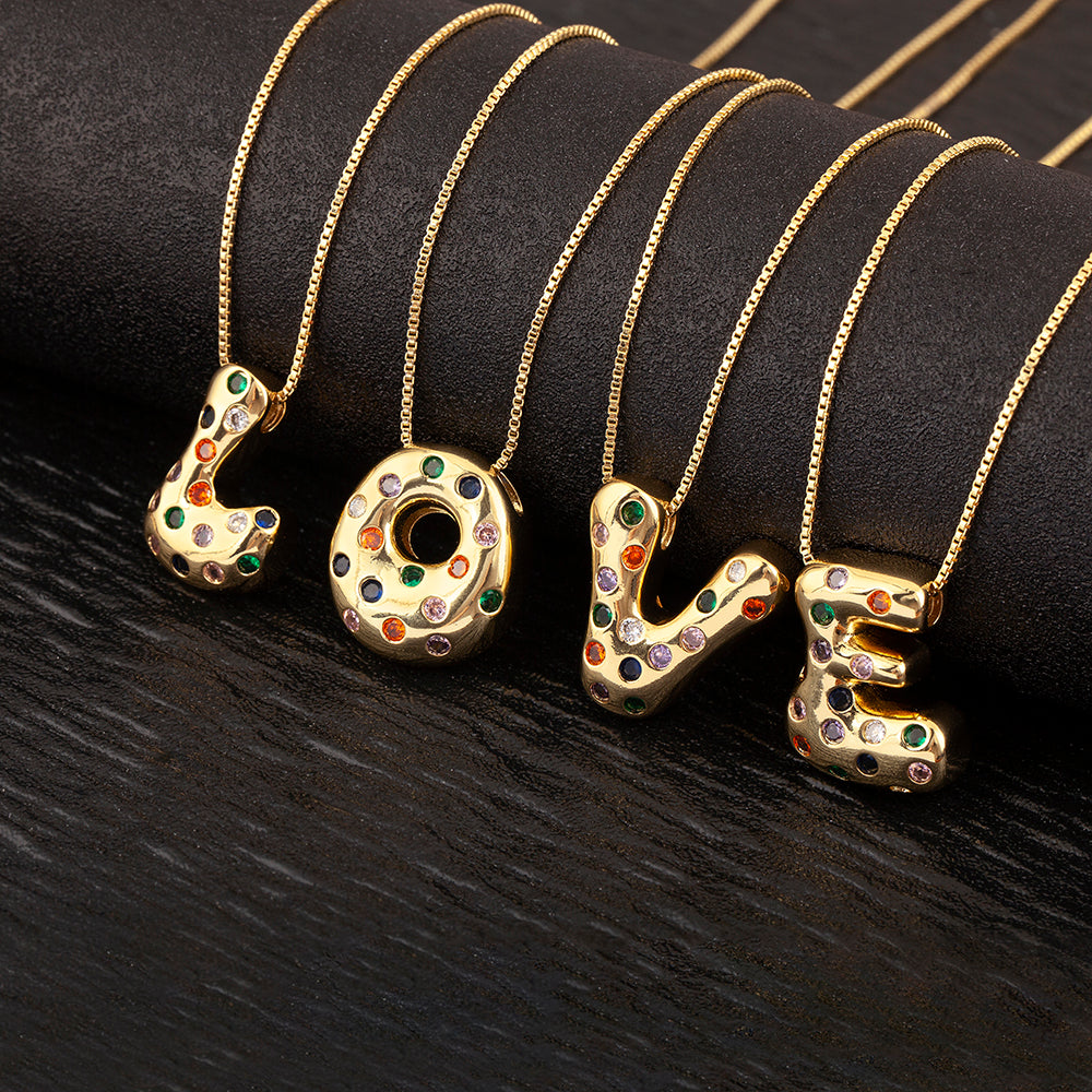 Colorful Gem Bubble Initial Pendant Necklace