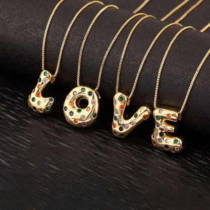 Colorful Gem Bubble Initial Pendant Necklace