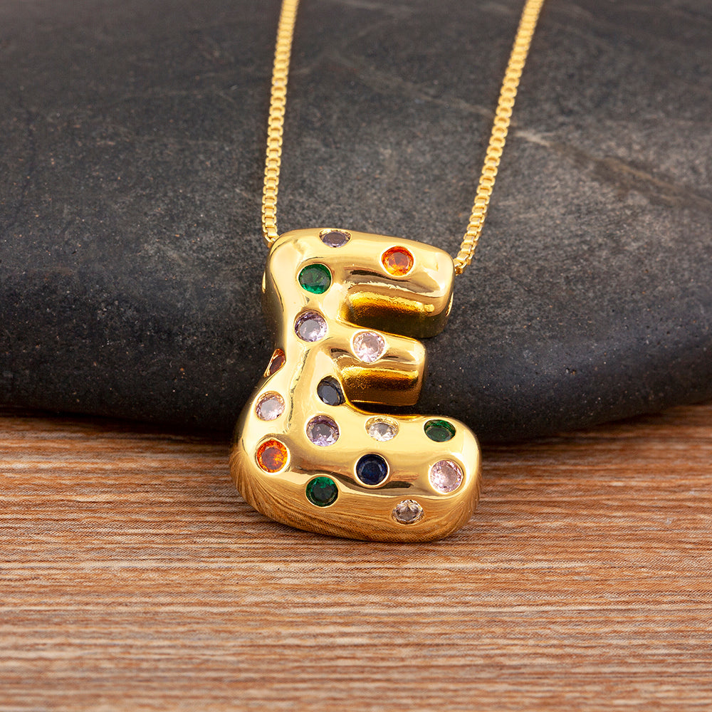 Colorful Gem Bubble Initial Pendant Necklace