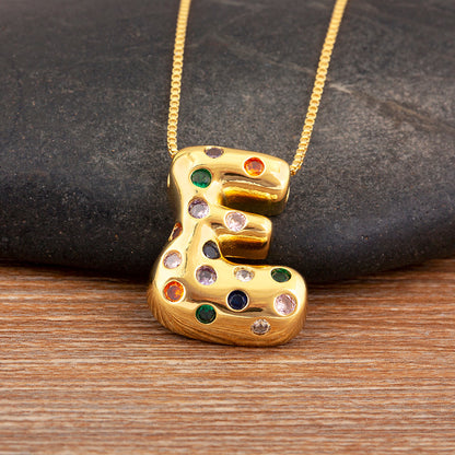 Colorful Gem Bubble Initial Pendant Necklace