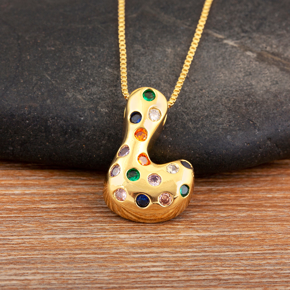 Colorful Gem Bubble Initial Pendant Necklace