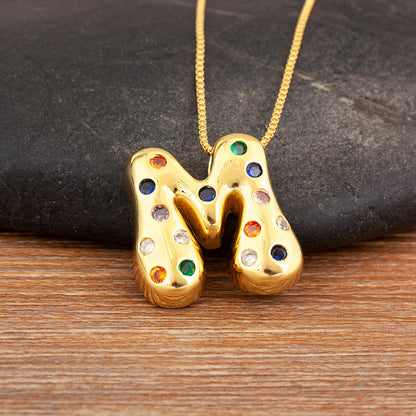 Colorful Gem Bubble Initial Pendant Necklace
