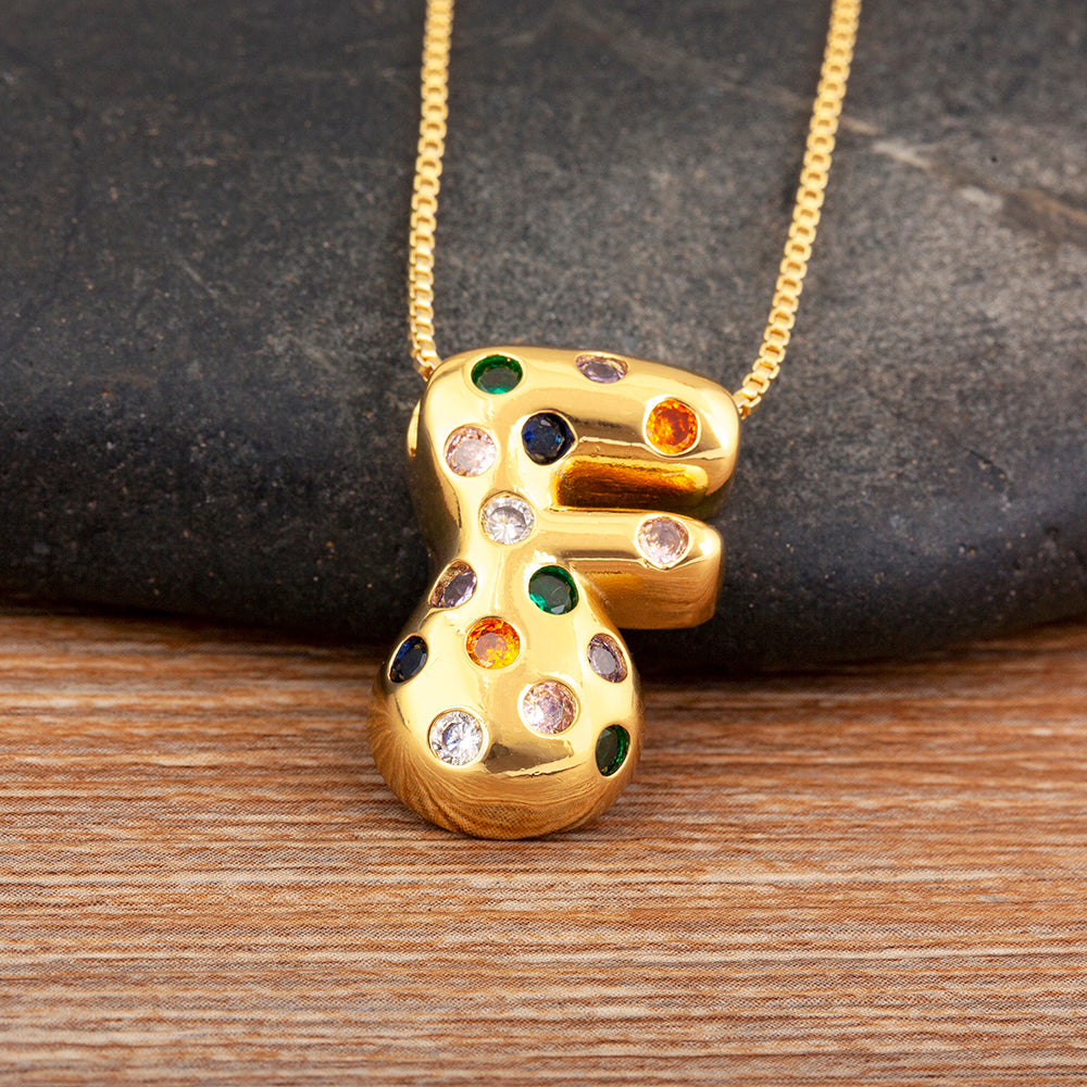 Colorful Gem Bubble Initial Pendant Necklace