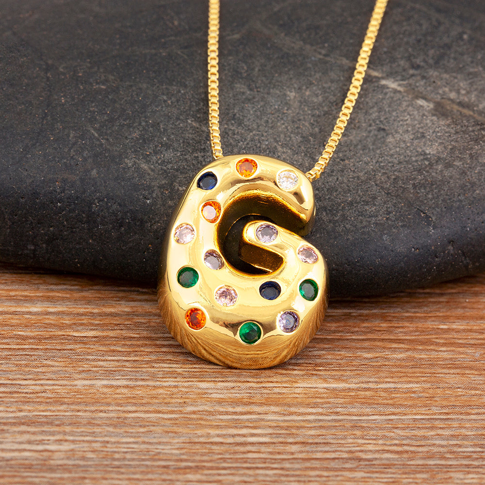 Colorful Gem Bubble Initial Pendant Necklace