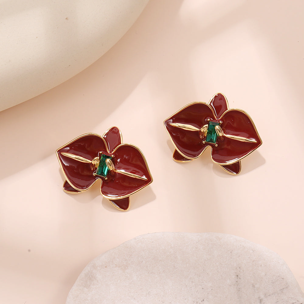 Emerald Center Floral Stud Earrings