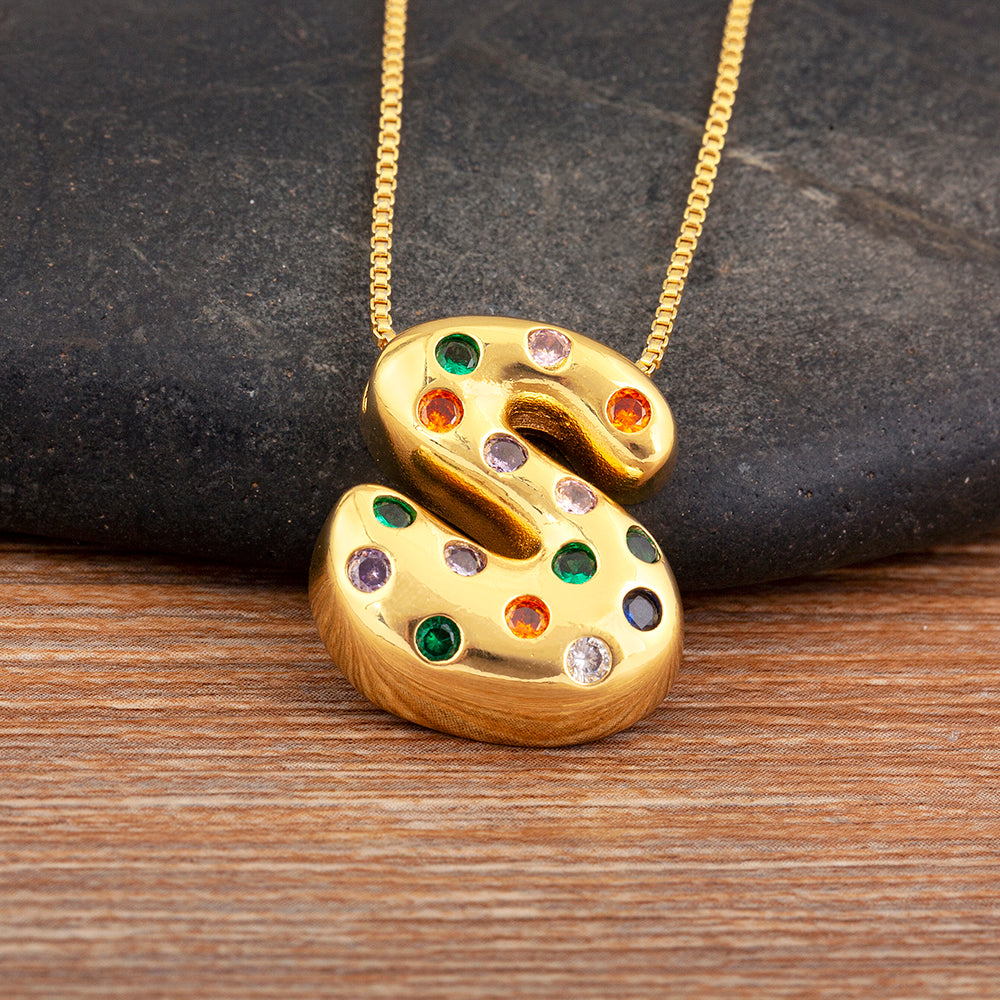 Colorful Gem Bubble Initial Pendant Necklace
