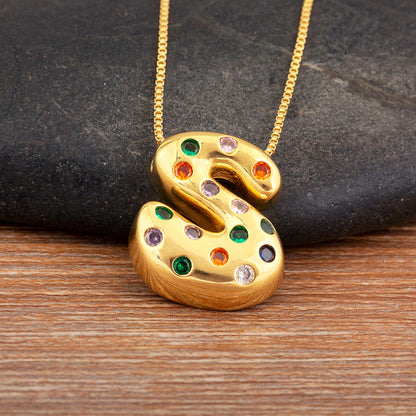 Colorful Gem Bubble Initial Pendant Necklace