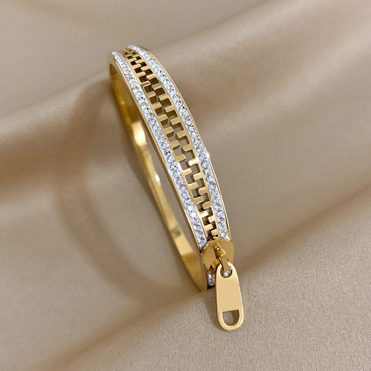 Zipper-Inspired Crystal Accent Gold Bracelet