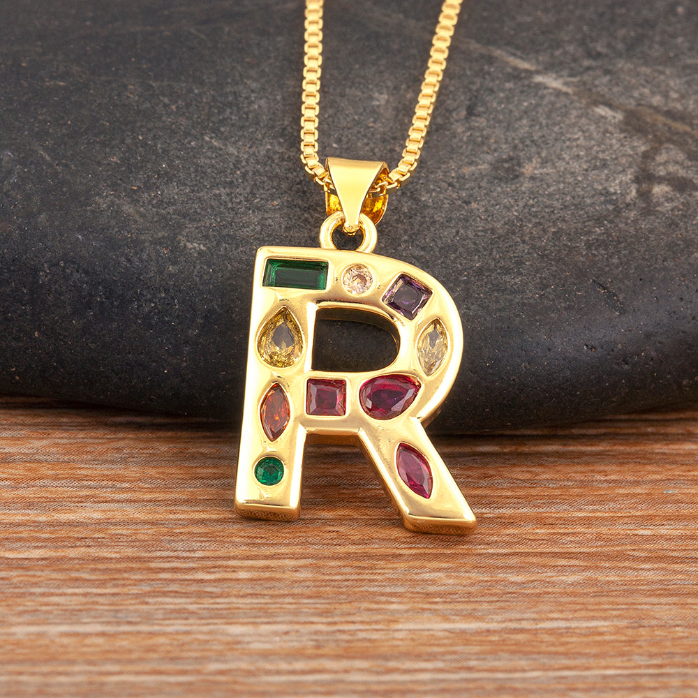 Colorful Gemstone Initial Pendant Necklace