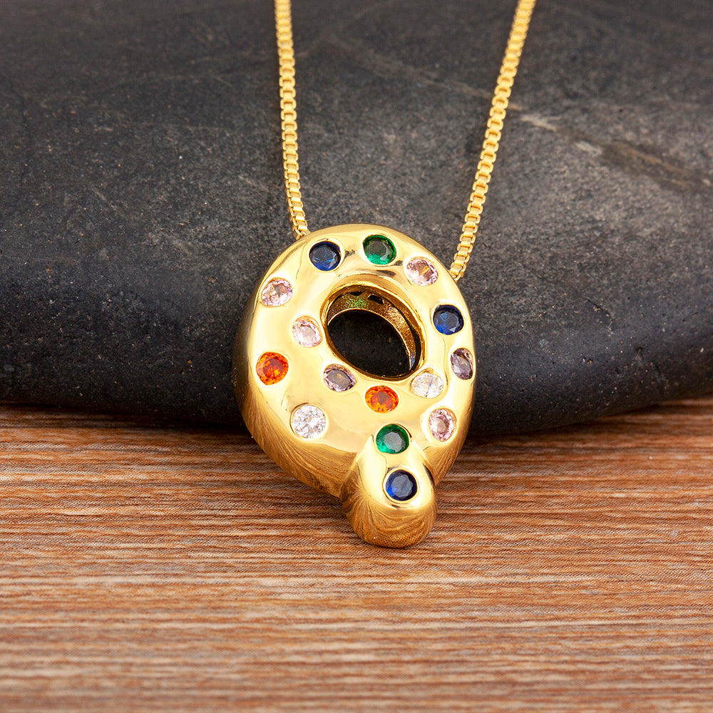 Colorful Gem Bubble Initial Pendant Necklace