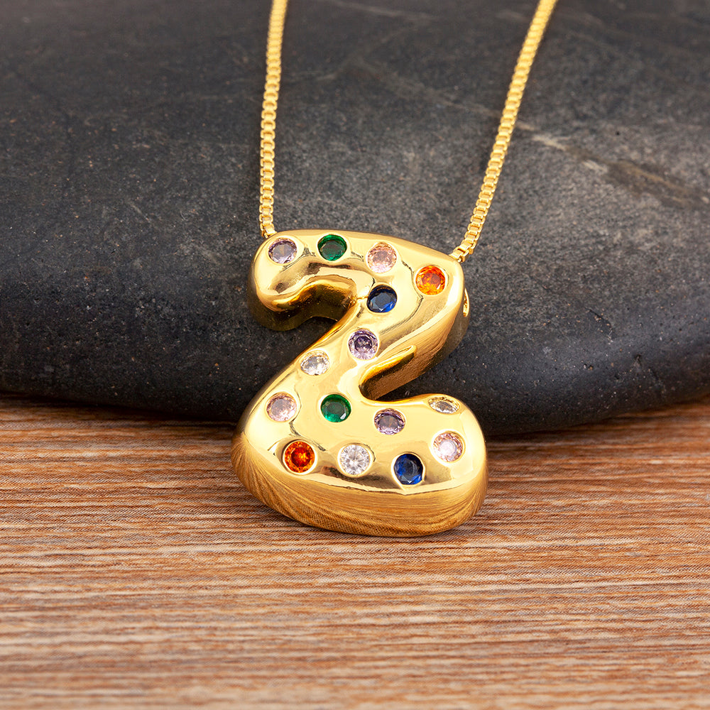 Colorful Gem Bubble Initial Pendant Necklace