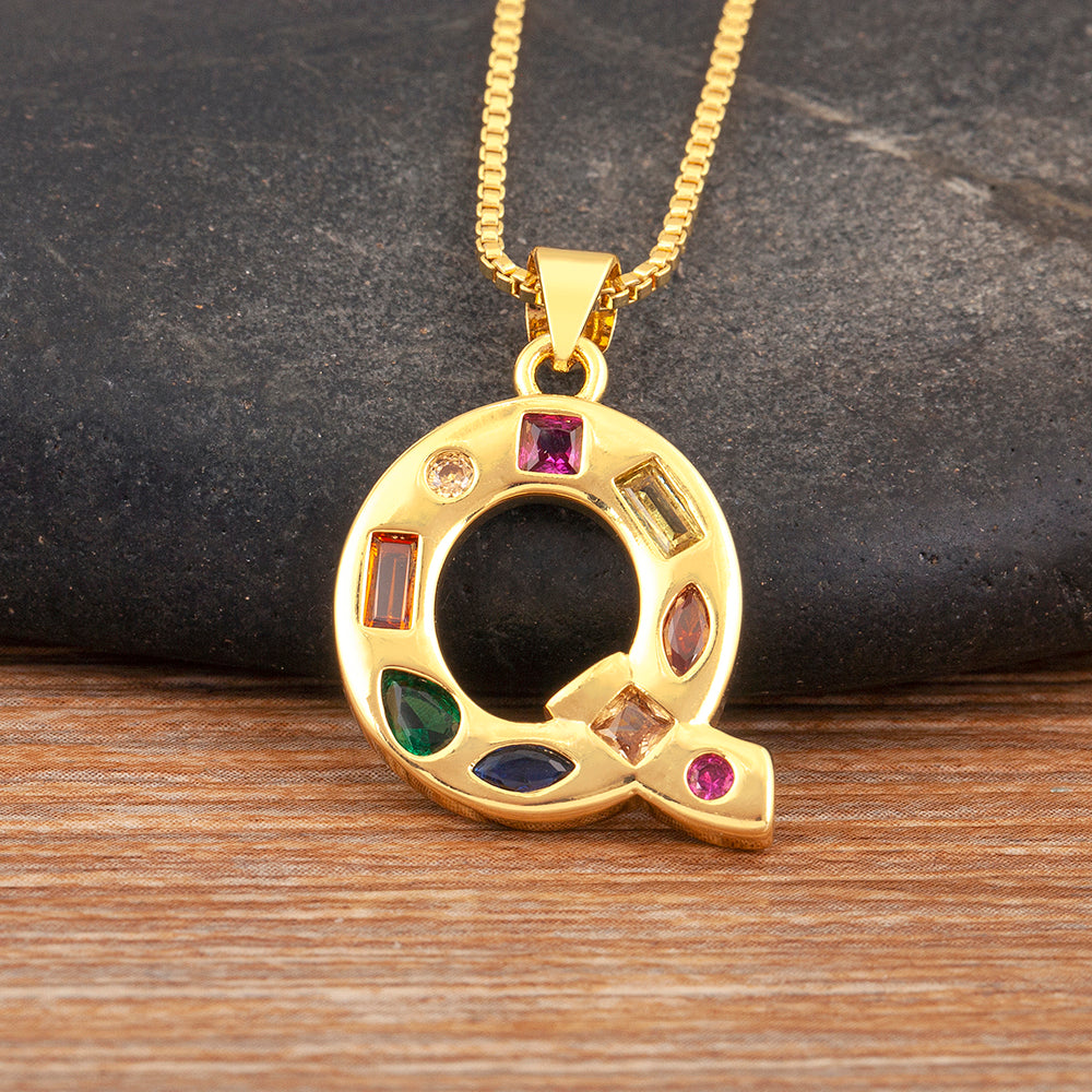 Colorful Gemstone Initial Pendant Necklace