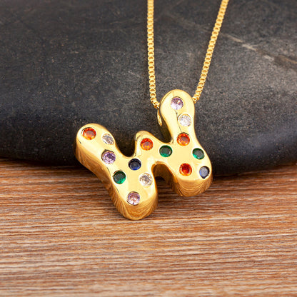 Colorful Gem Bubble Initial Pendant Necklace
