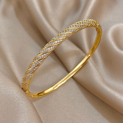 Twist-Cut Gold Crystal Bangle