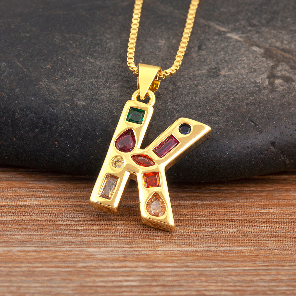 Colorful Gemstone Initial Pendant Necklace