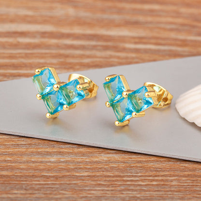 Ruby Quad Diamond Stud Earring