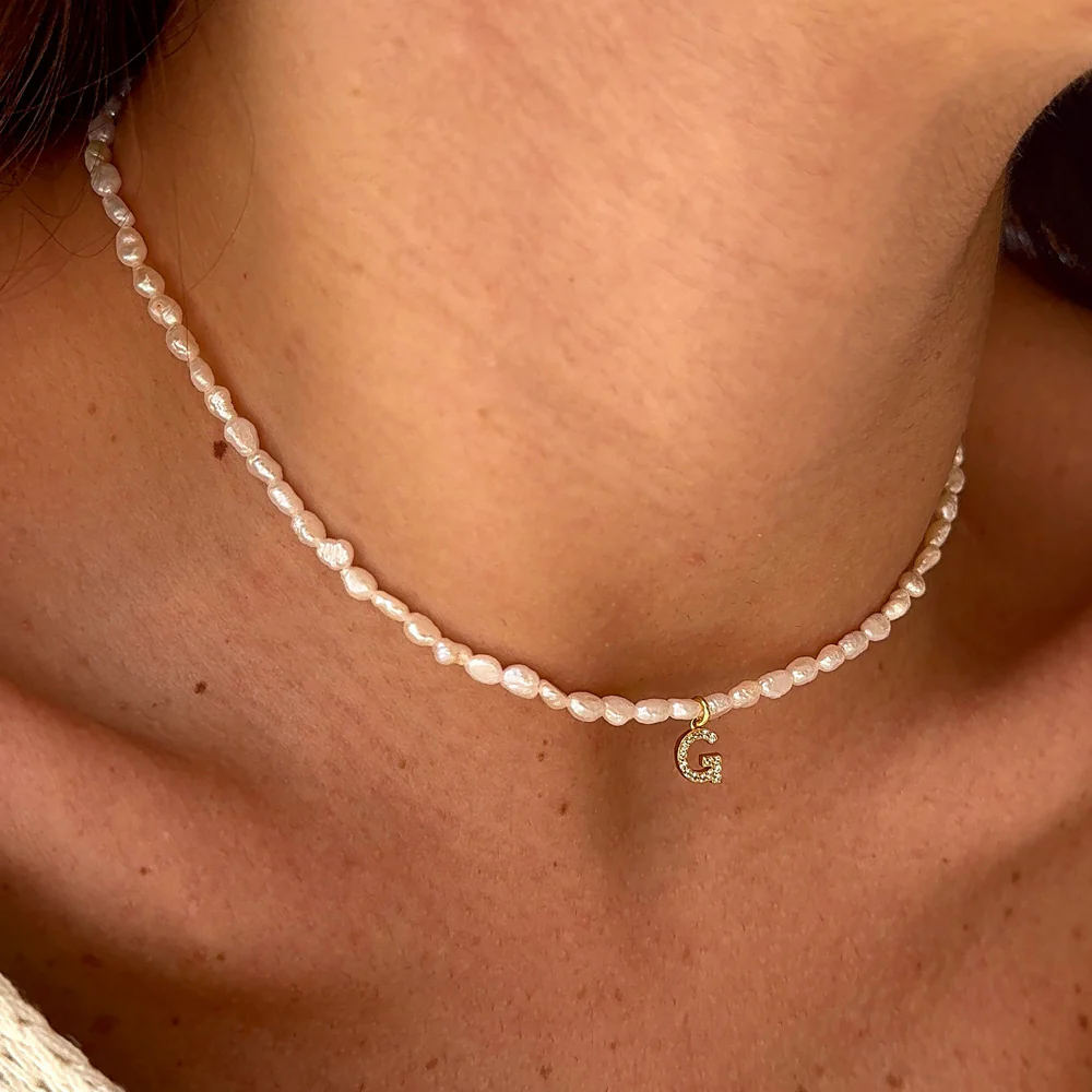 Rice Grain Letter Necklace