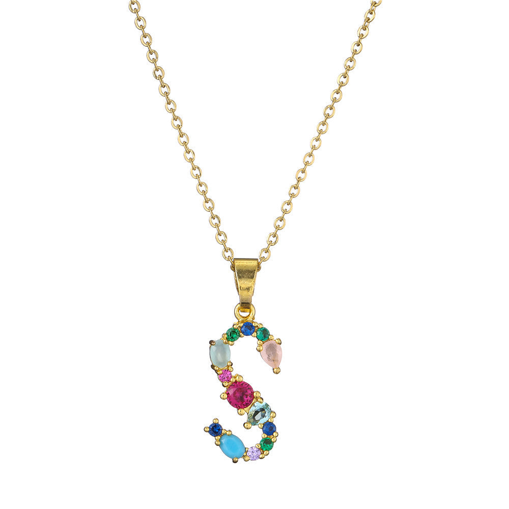 Gold Crystal Initial Pendant Necklace