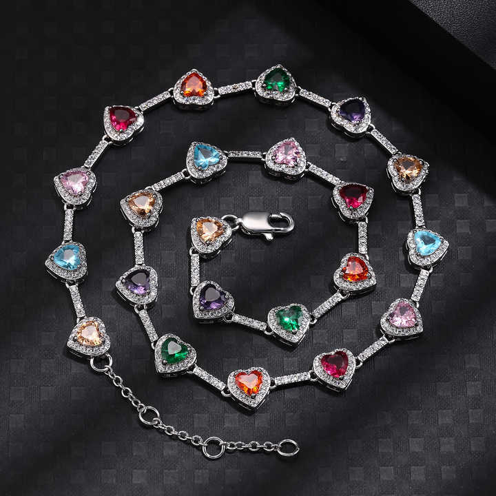 2pc Heart Shaped Colorful Necklace & Bracelet Set