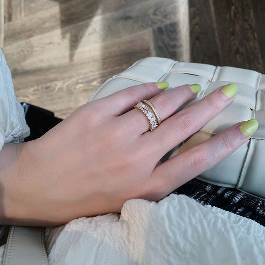 Adjustable Baguette CZ Statement Ring