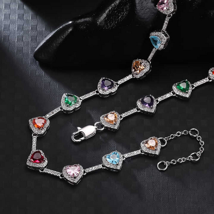 2pc Heart Shaped Colorful Necklace & Bracelet Set