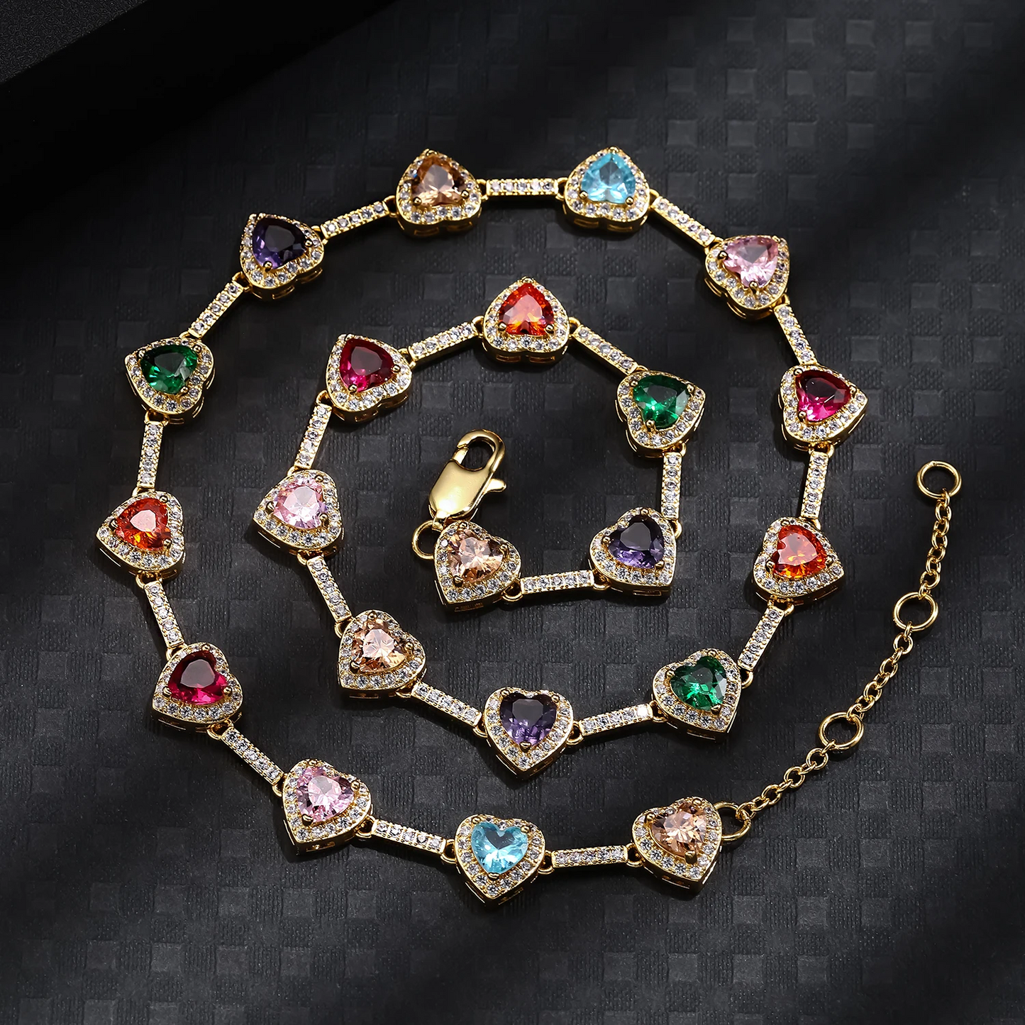 2pc Heart Shaped Colorful Necklace & Bracelet Set
