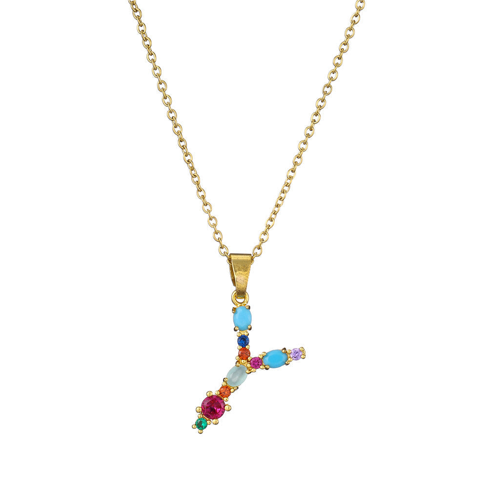 Gold Crystal Initial Pendant Necklace