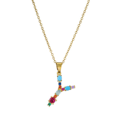 Gold Crystal Initial Pendant Necklace
