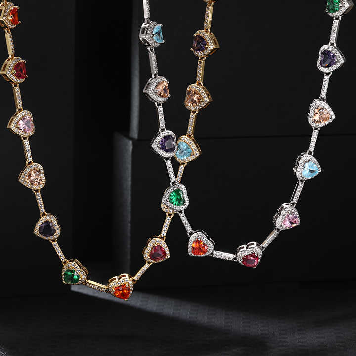 2pc Heart Shaped Colorful Necklace & Bracelet Set