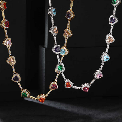 2pc Heart Shaped Colorful Necklace & Bracelet Set