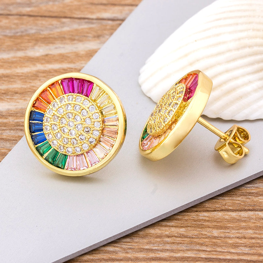 Rainbow Zircon Round Stud Earrings