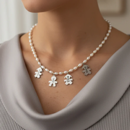 Family Pearl Choker with Personalized Baby Charms