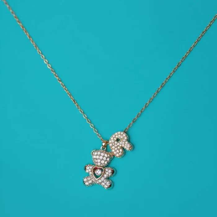 Teddy Mom Necklace with Personalized Letters
