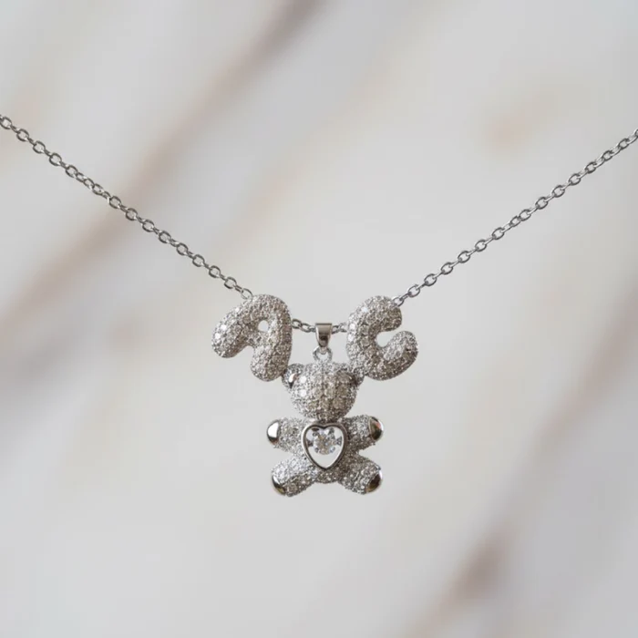 Teddy Mom Necklace with Personalized Letters