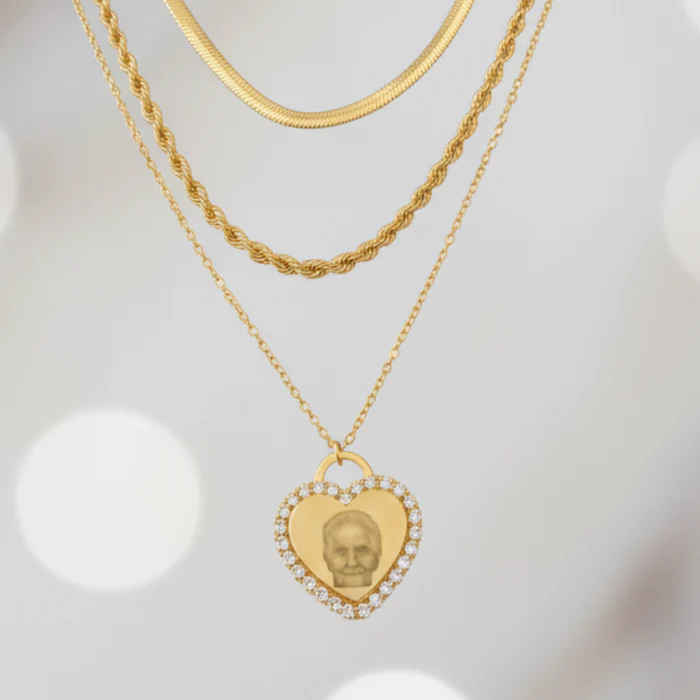 Memory Photo Engraved Heart Necklace