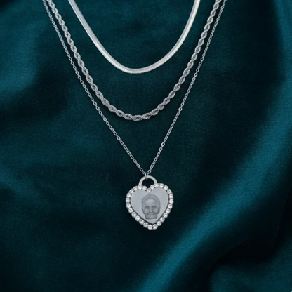 Memory Photo Engraved Heart Necklace
