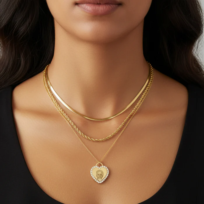 Memory Photo Engraved Heart Necklace