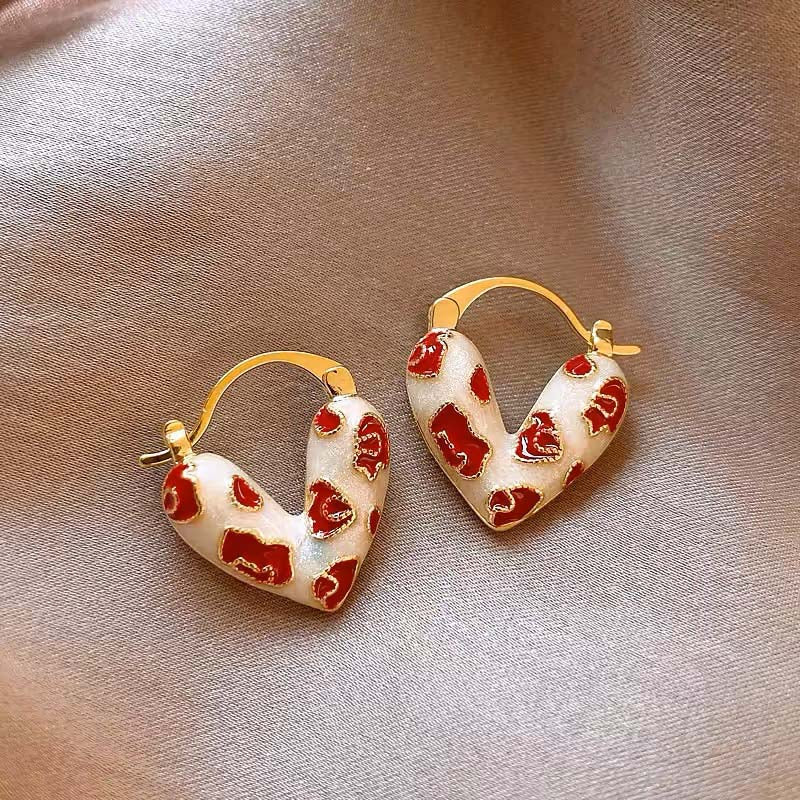 Red Drip Heart Hoop Earrings