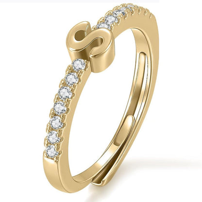 Gold Initial Letter Adjustable Ring