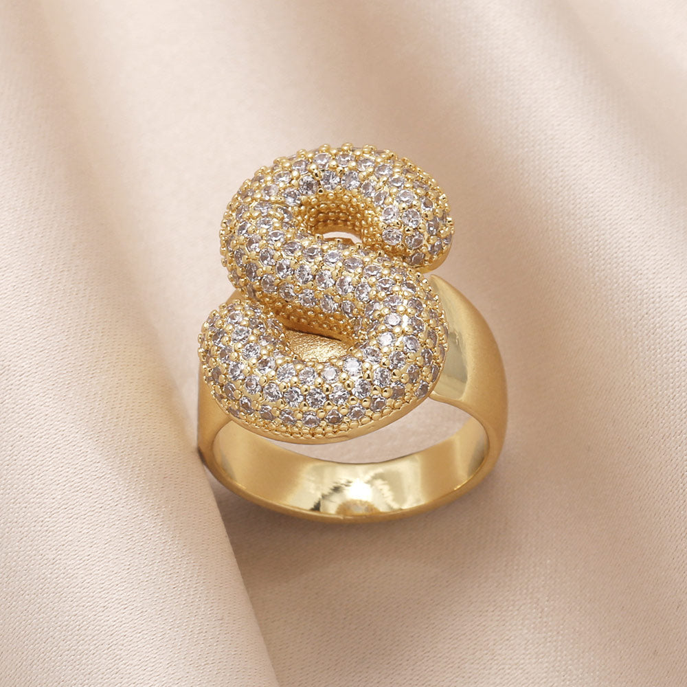 Gold Bubble Letter Initial Ring
