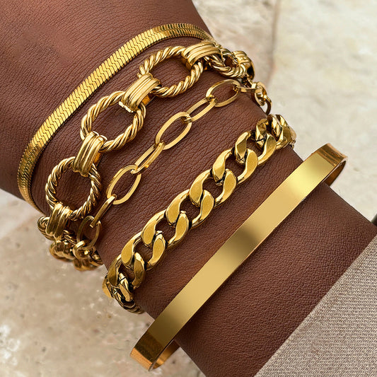 5pc Chunky Chain Bracelet Stack