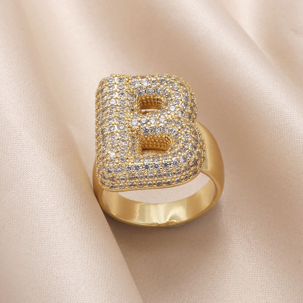 Gold Bubble Letter Initial Ring