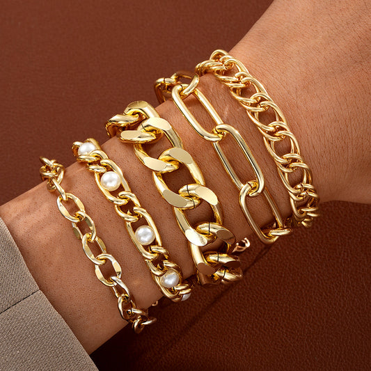 5pc Chunky Chain Bracelet Set